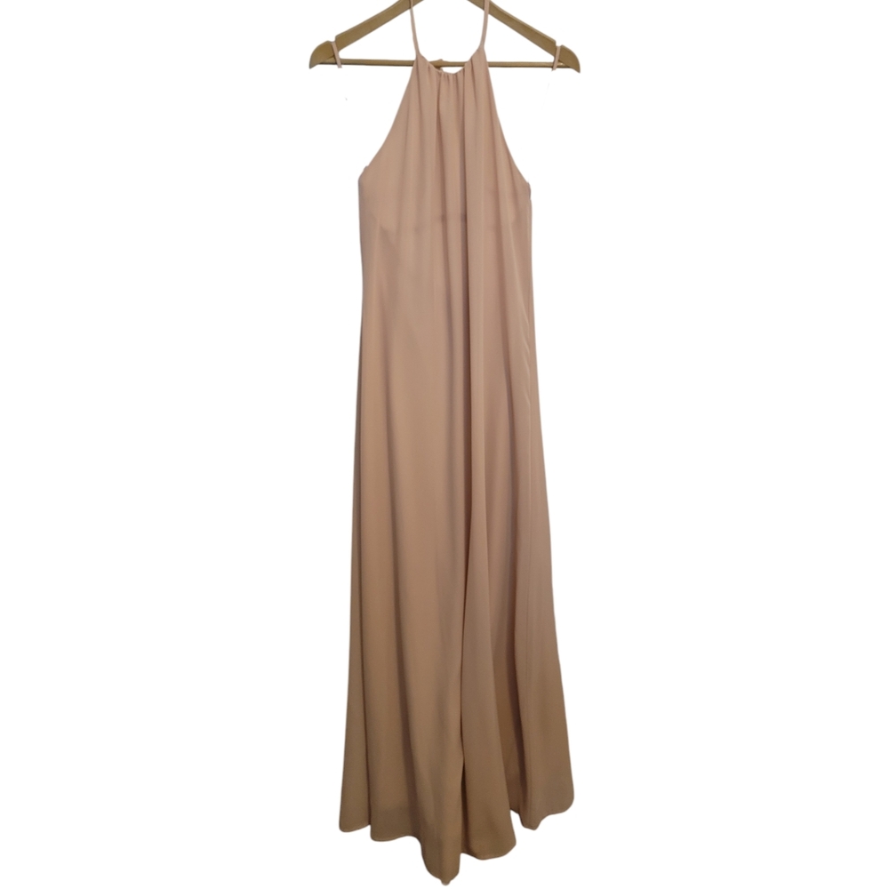 🆕️ Nouvelle Amsale Chiffon Halter Bridesmaid Dress in Sand - Picture 4 of 9